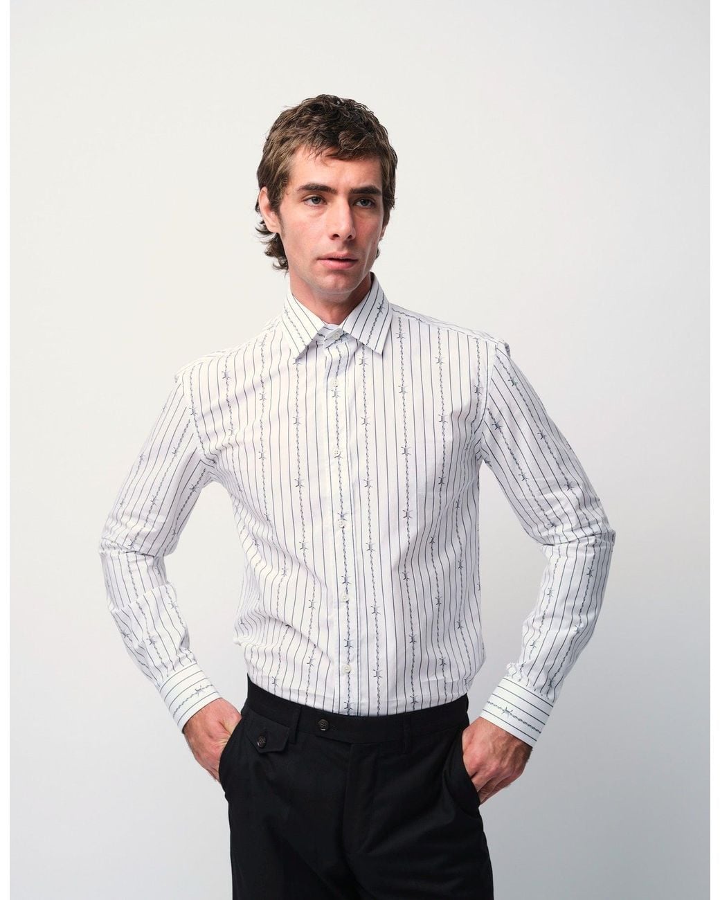 Gresham Blake White Barbed Wire Stripe Shirt for men
