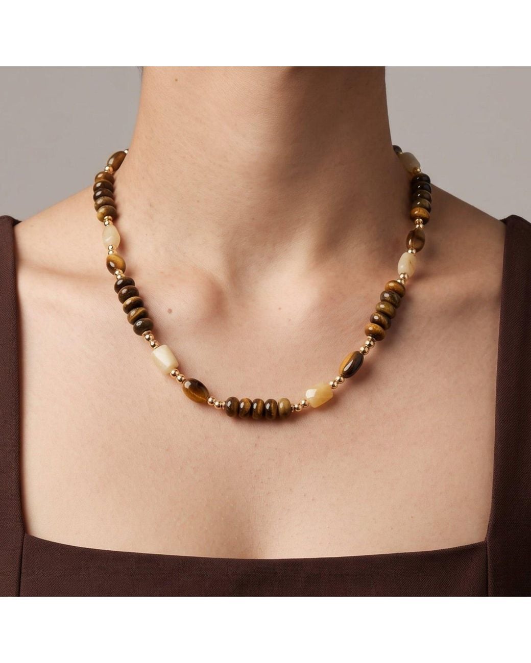 Uchi and Soto Metallic Nekomeishi Tiger's Eye Beaded Necklace
