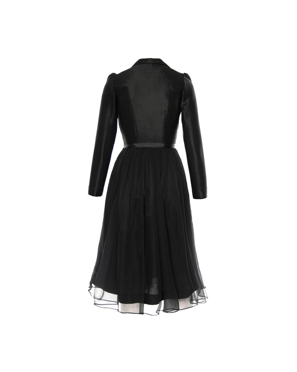AVENUE No.29 Black Silk V Neck Lapel Dress With Gathered Midi Skirt –