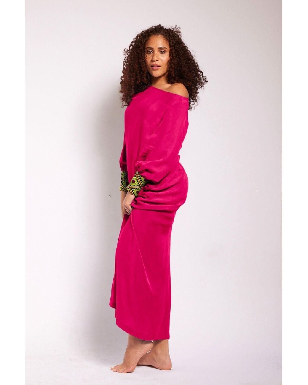 Yomisma Pink Viva Chiapas Embroidered Kaftan — Artisanal Handcrafted Resort Dress With, & Embroidery