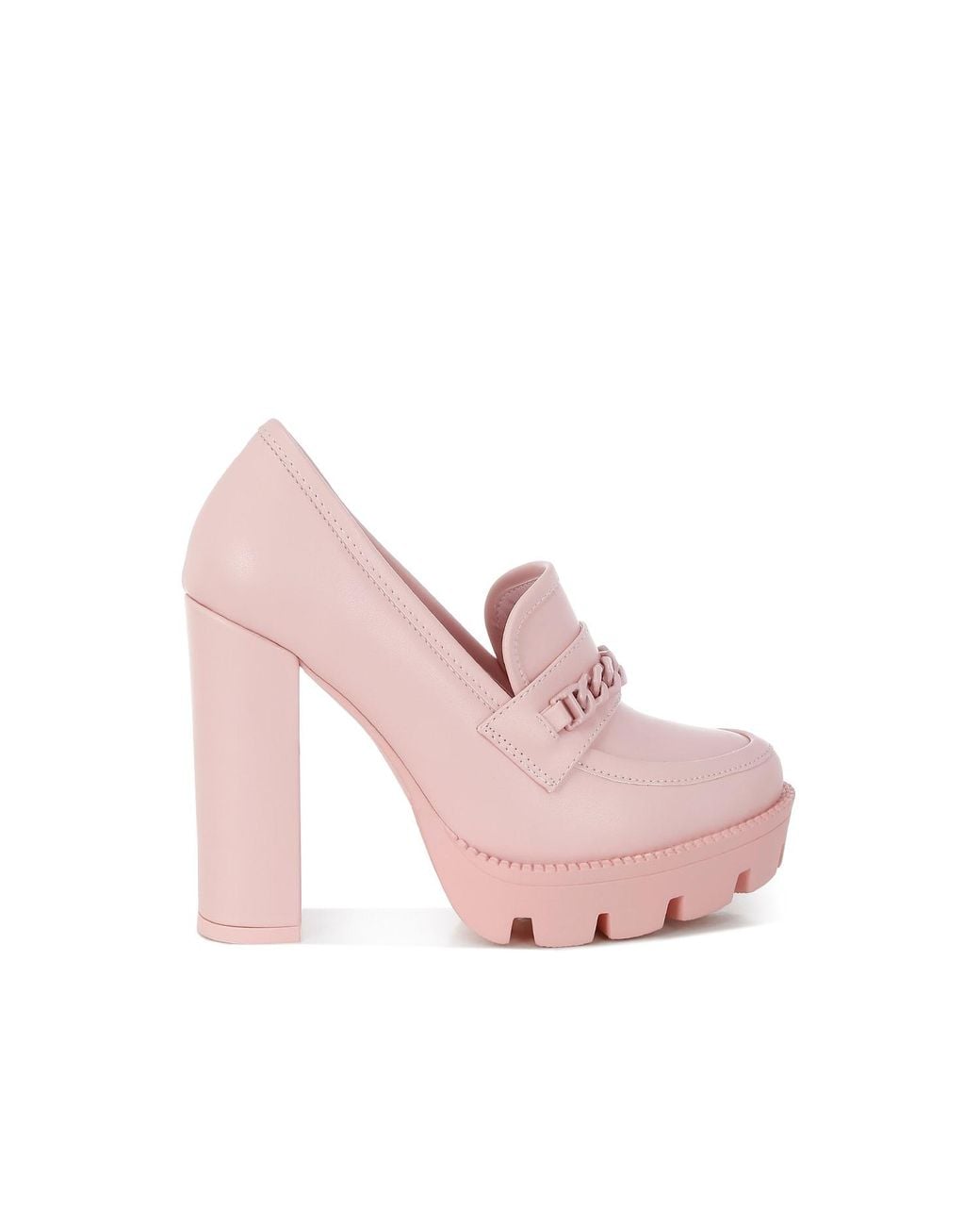 Rag & Co Corinne Pink Chain Embellished Chunky Loafers