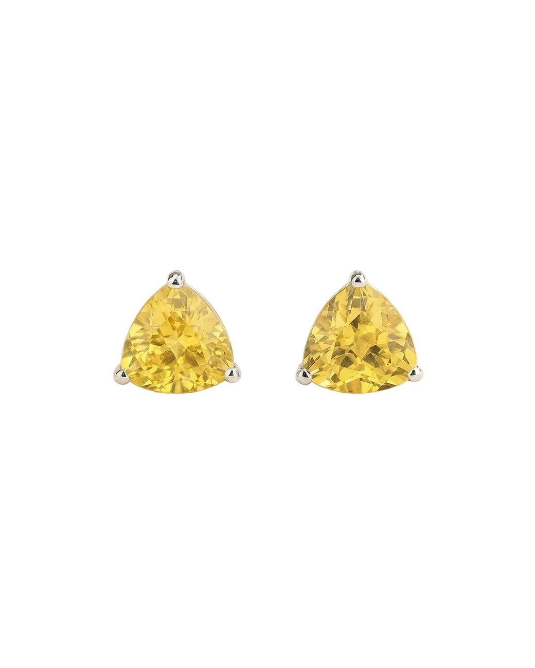 Juvetti Yellow Trillion Sapphire Solitaire Stud Earrings