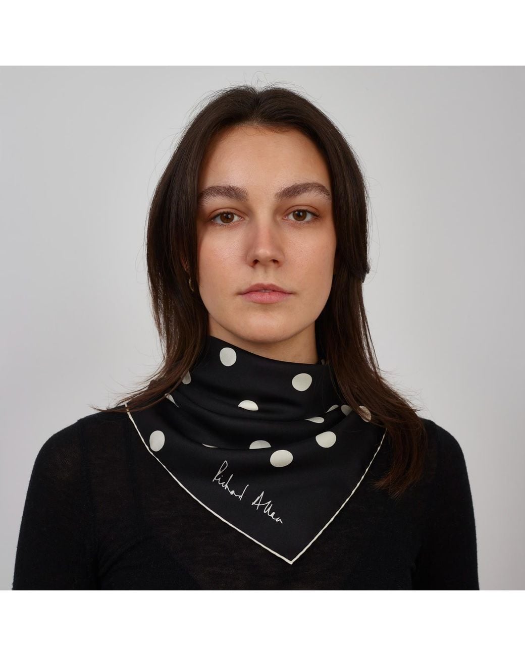 Richard Allan London Black And Polka Silk Scarf