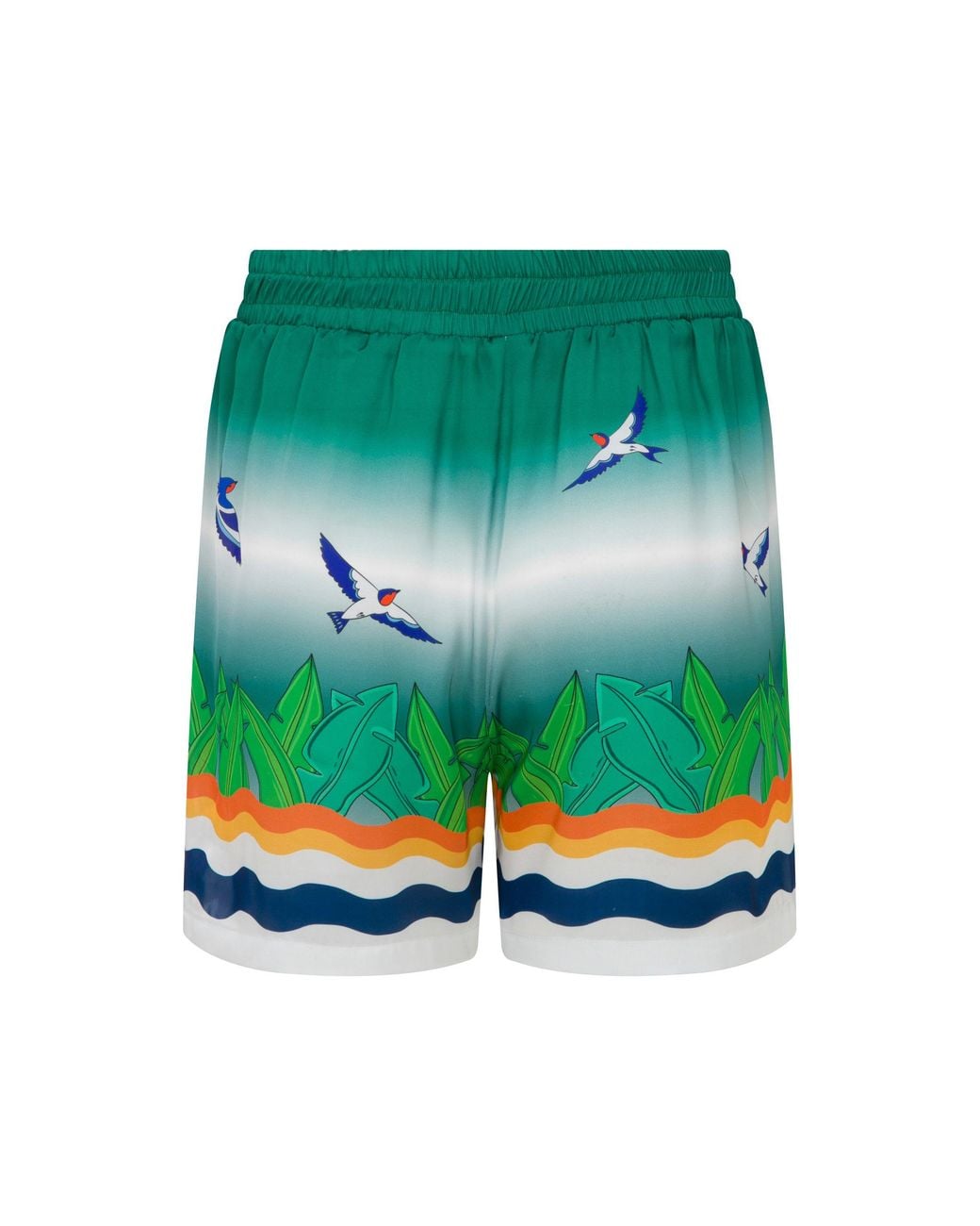 Je Te Veux Green Wave Printed Sail Away Drawstring Shorts for men