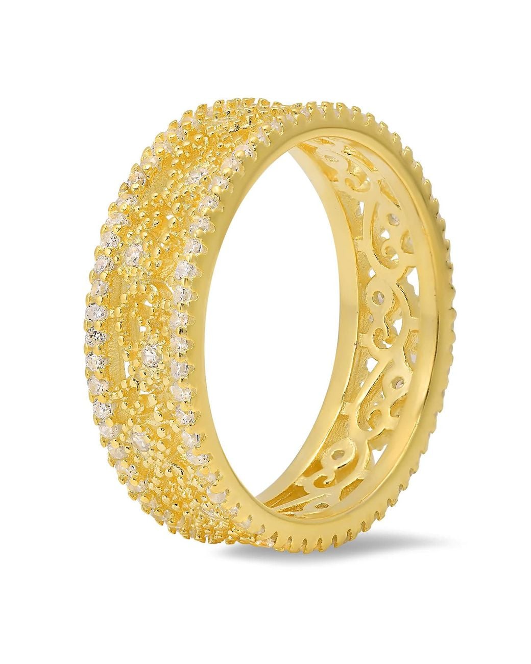 Kylie Harper Metallic Vintage Floral Diamond Cz Eternity Band Ring