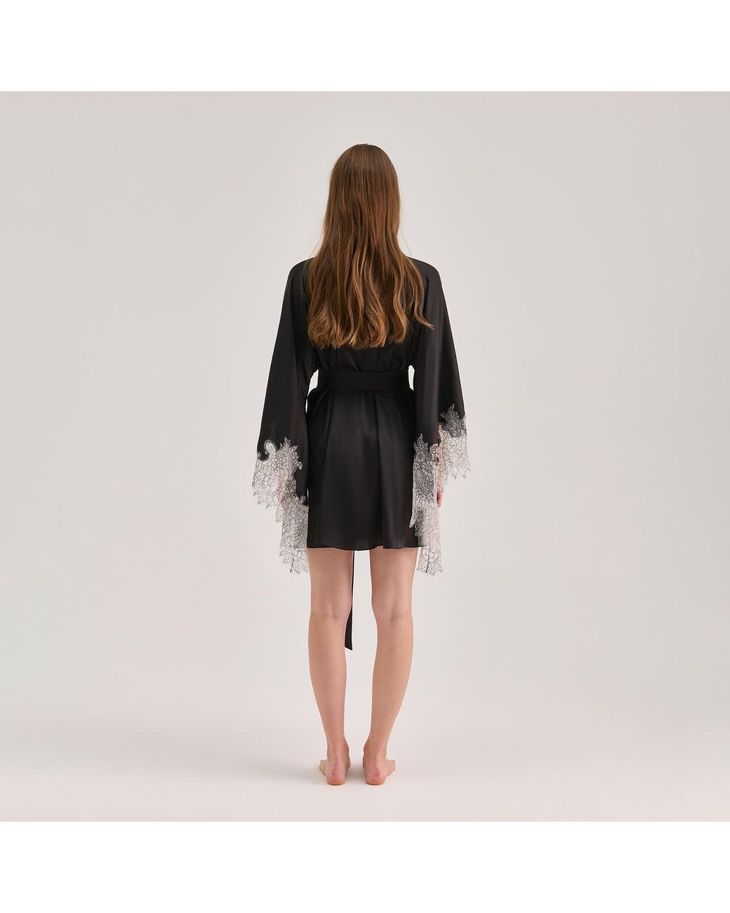 Avenue 8 Black Lace Mini Silk Robe