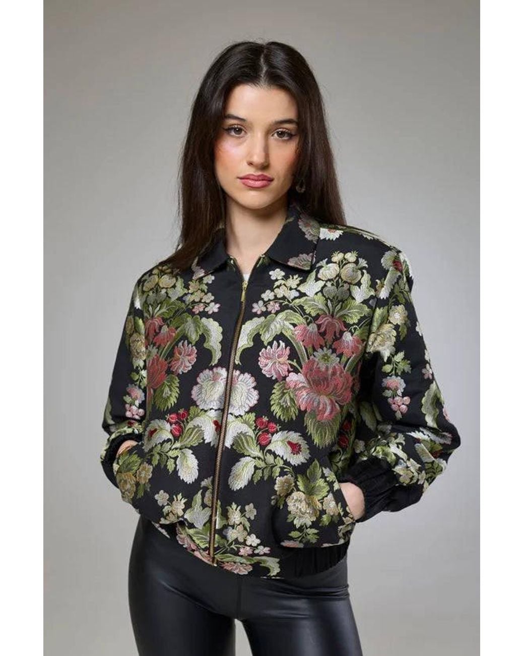 Lioness by Tf Black Floral Heaven Bomber Jacket