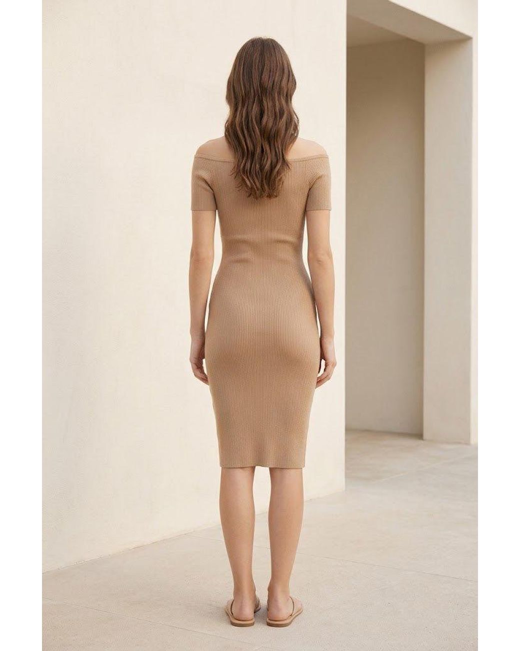 Conquista Natural Bardot Ribbed Bodycon Dress