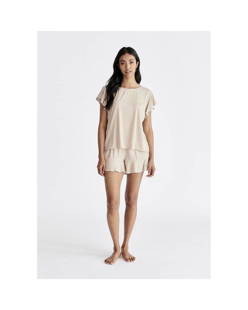 Paisie Natural Frill Pyjama T-Shirt And Shorts