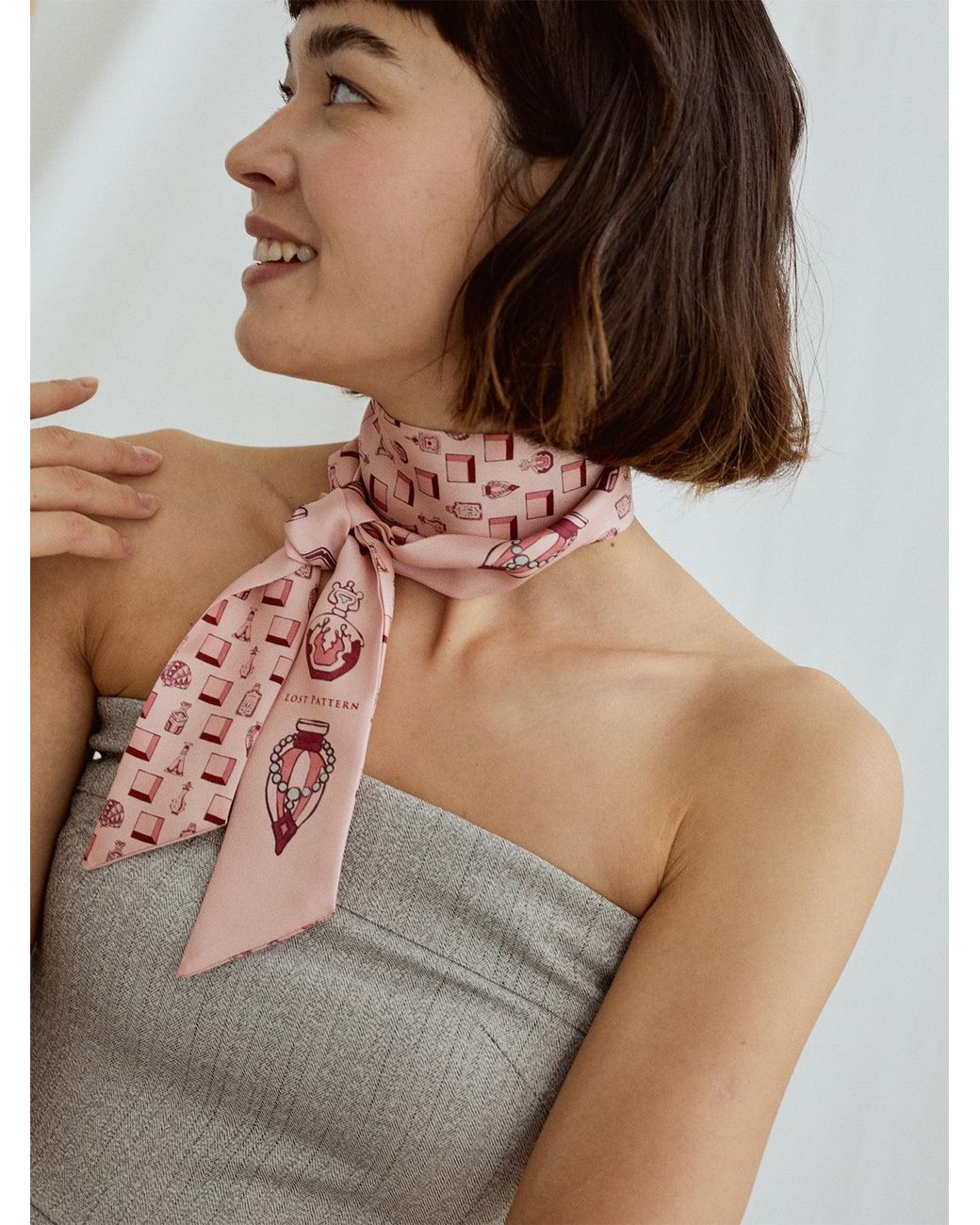 Lost Pattern Red Amora Silk Skinny Scarf