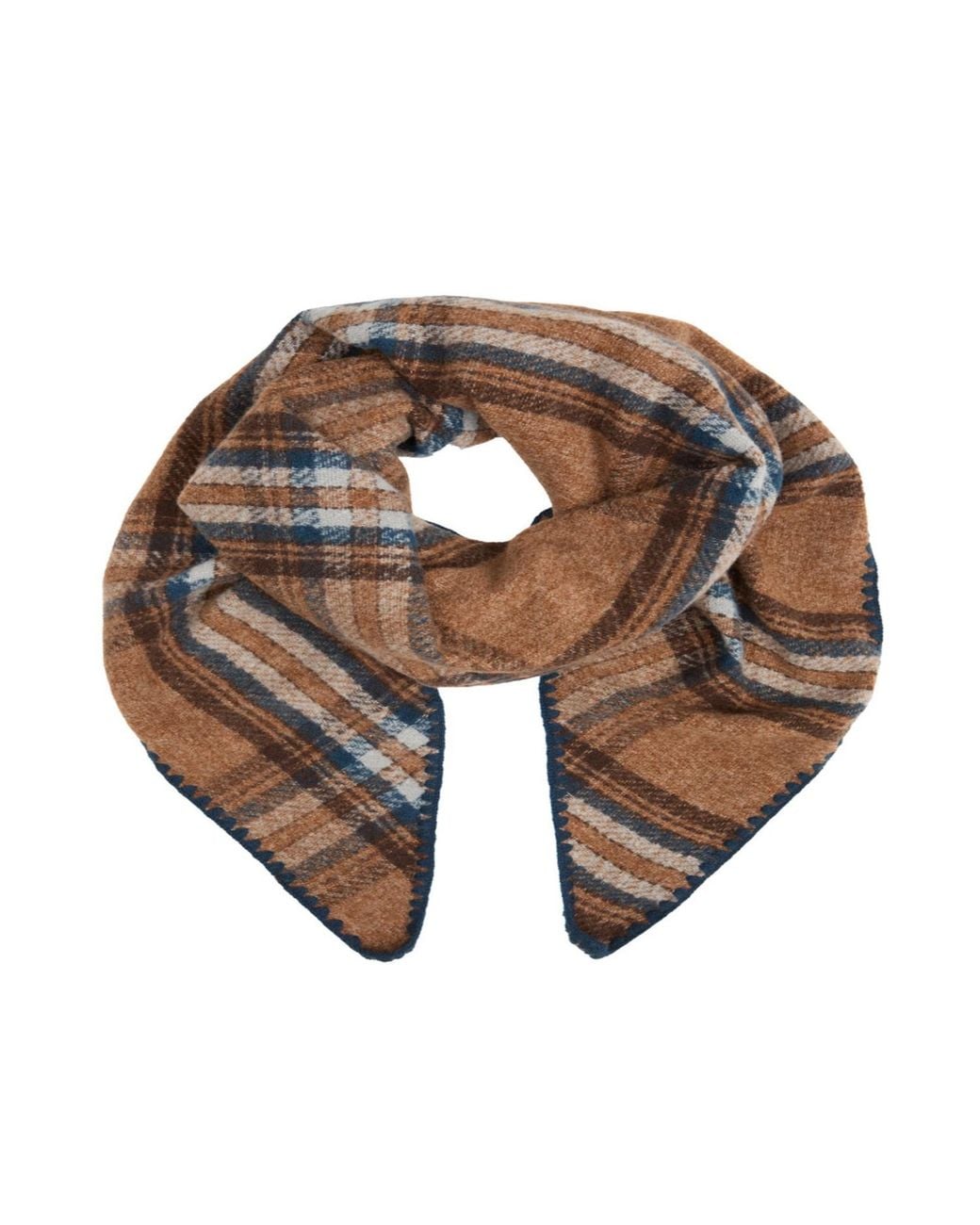 Saachi Brown Knitted Plaid Triangle Shawl