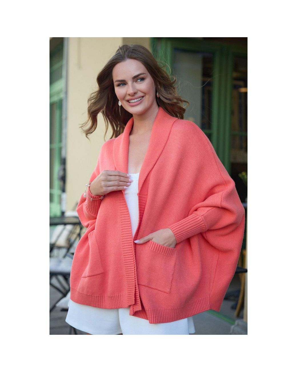 Saachi Pink Open Front Oversized Coral Cardigan Sweater