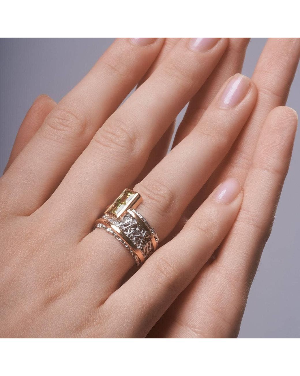 German Kabirski Metallic Verina Plated Ring With Peridot