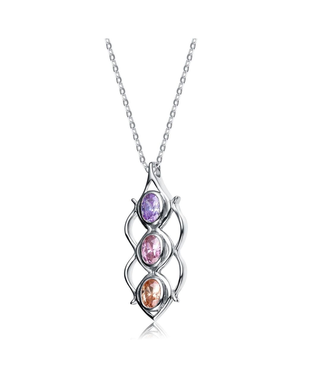Genevive Jewelry Metallic Sterling Cubic Zirconia Three Stone Linear Necklace