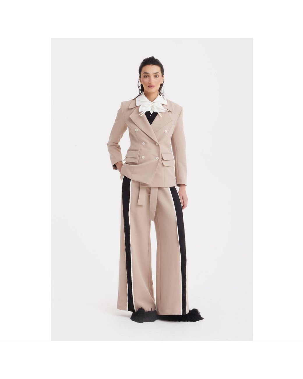Julia Allert Natural Neutrals Belted High Waist Wide Leg Pants –