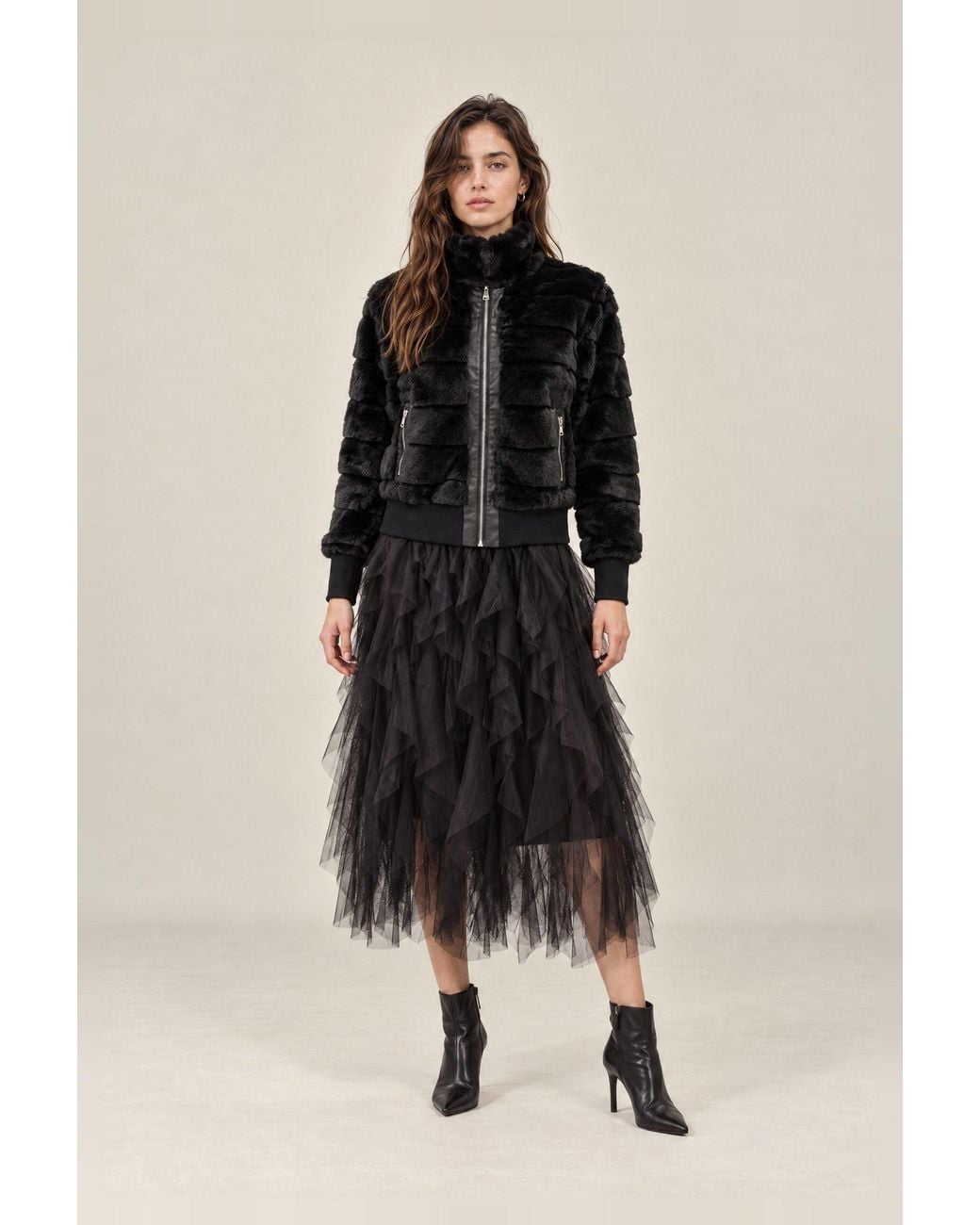 James Lakeland Black Panelled Faux Fur Jacket