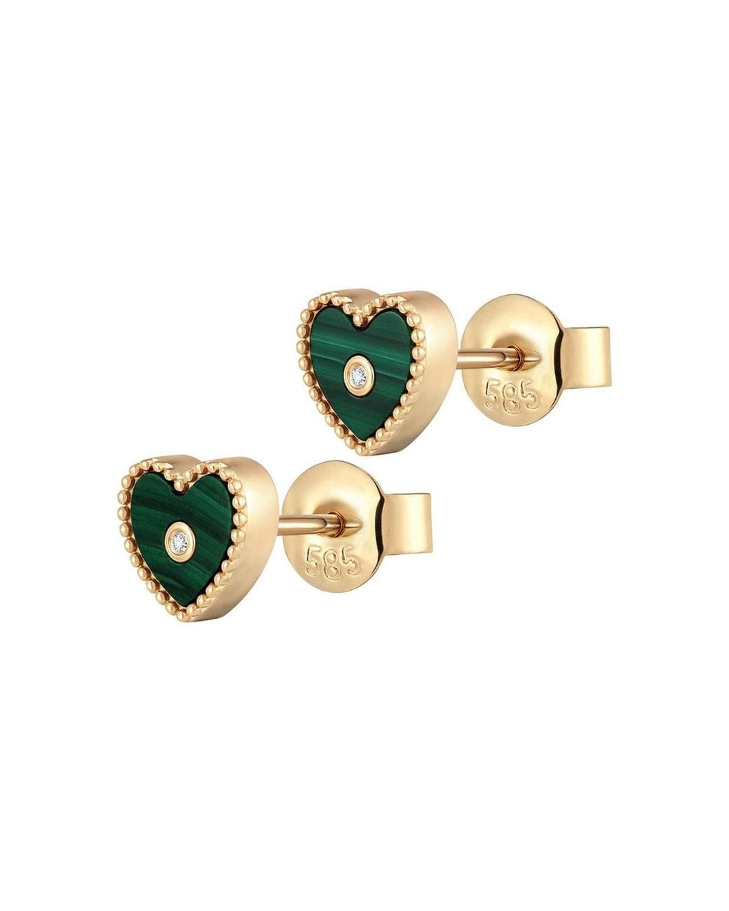 Larisa Beaumont Metallic Mini Malachite Heart Stud Earrings