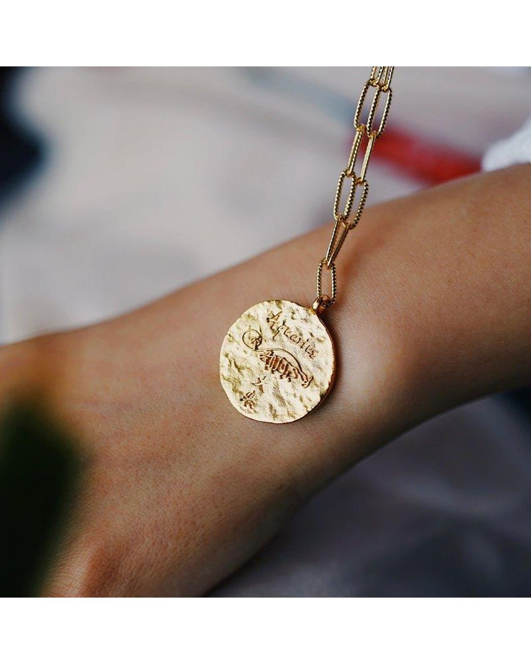 Aurozia Metallic Constellations Aquarius Double-Sided Coin Necklace