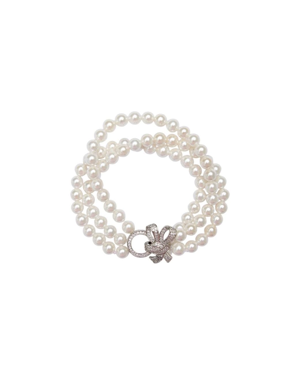 Saachi Metallic Triple Strand Pearl Bow Bracelet