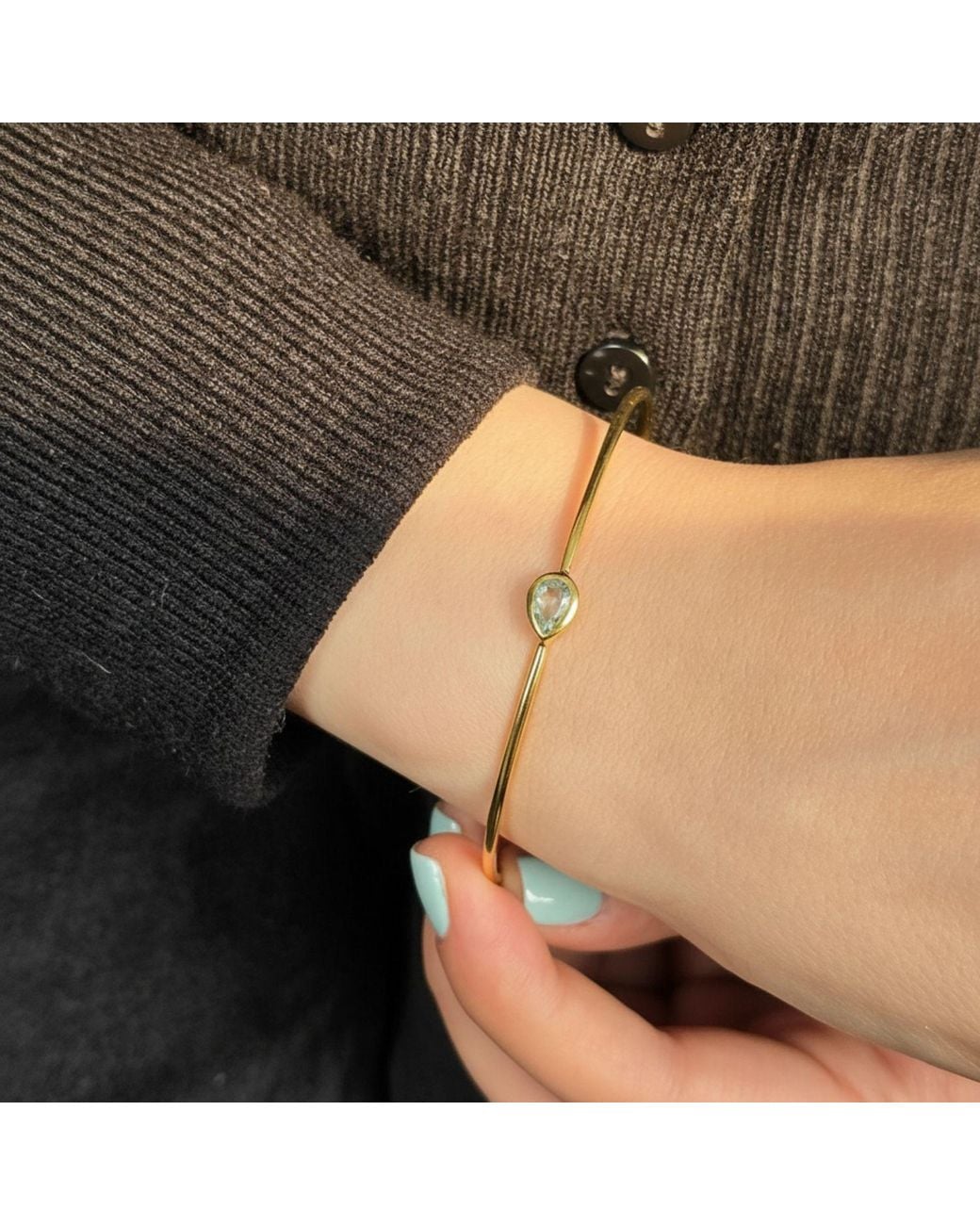 Sophelia Metallic Plated Aquamarine March Birthstone Crystal Bangle