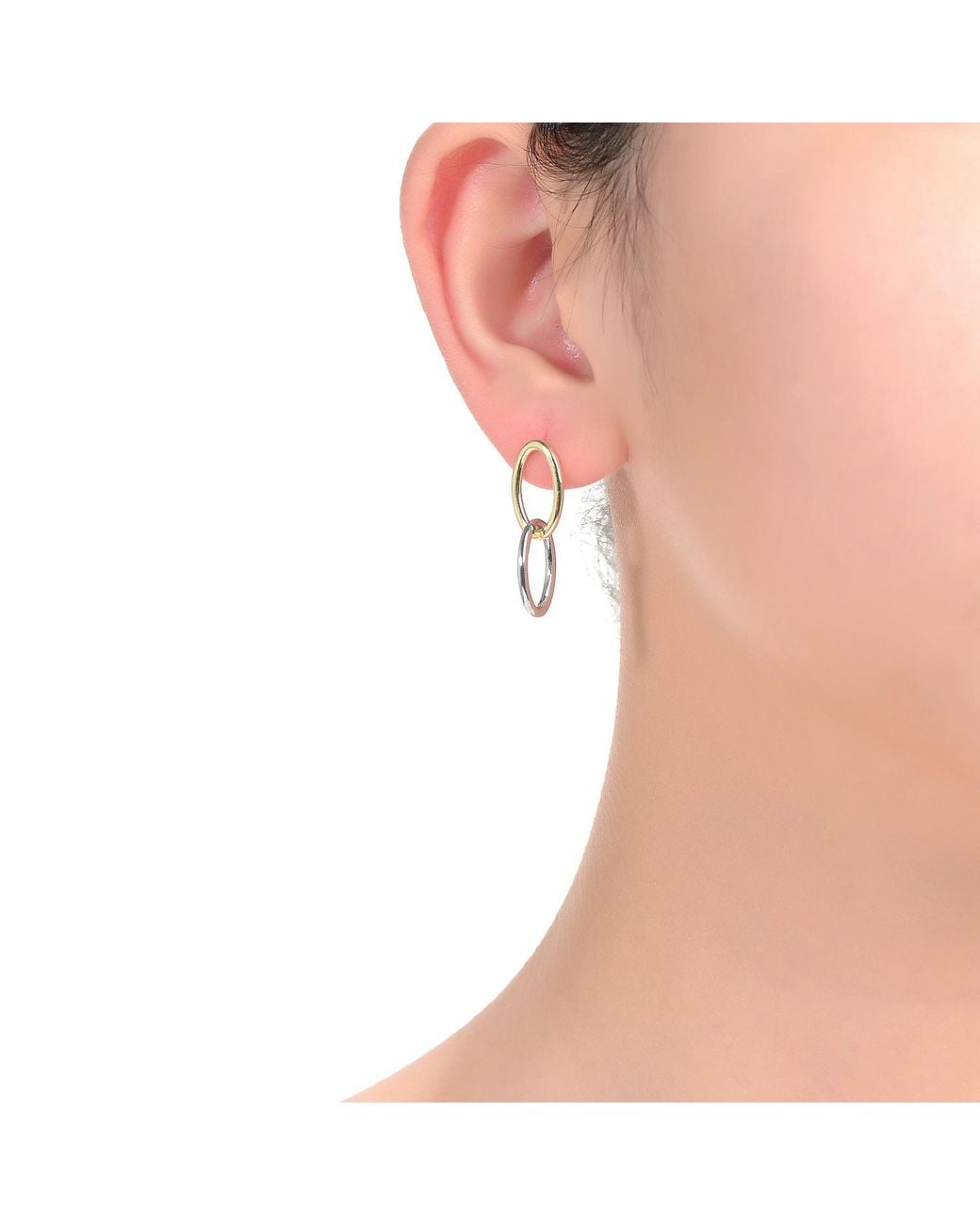 Genevive Jewelry Metallic Rachel Glauber Plated Two Tone Oval Drop Earrings