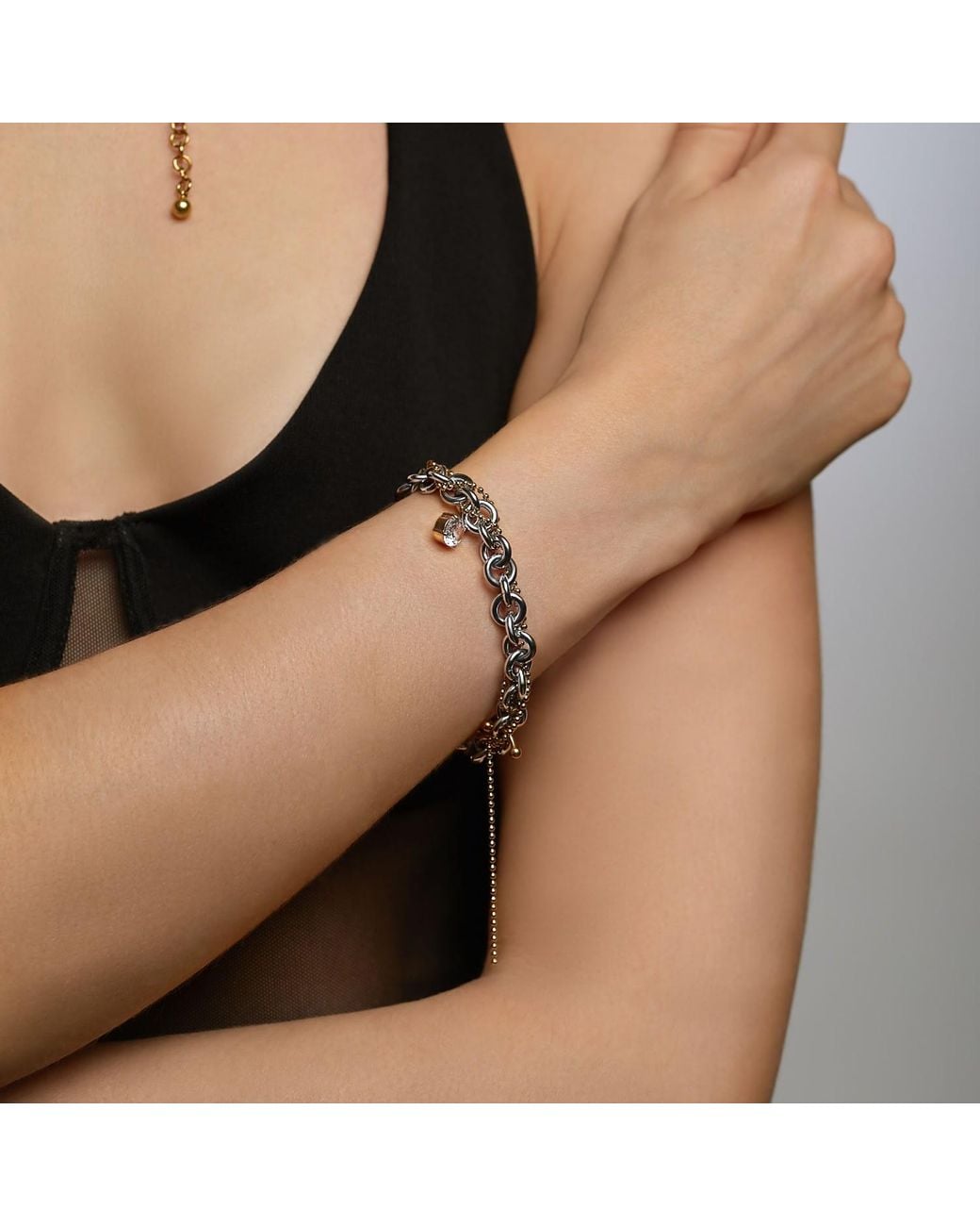 Kirei Brown Overlay Steel Layered Chain Bracelet