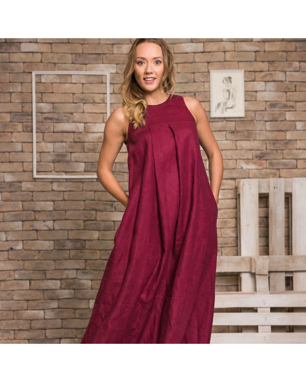 Nikka Place Linen Maxi Gathered Maternity Dress