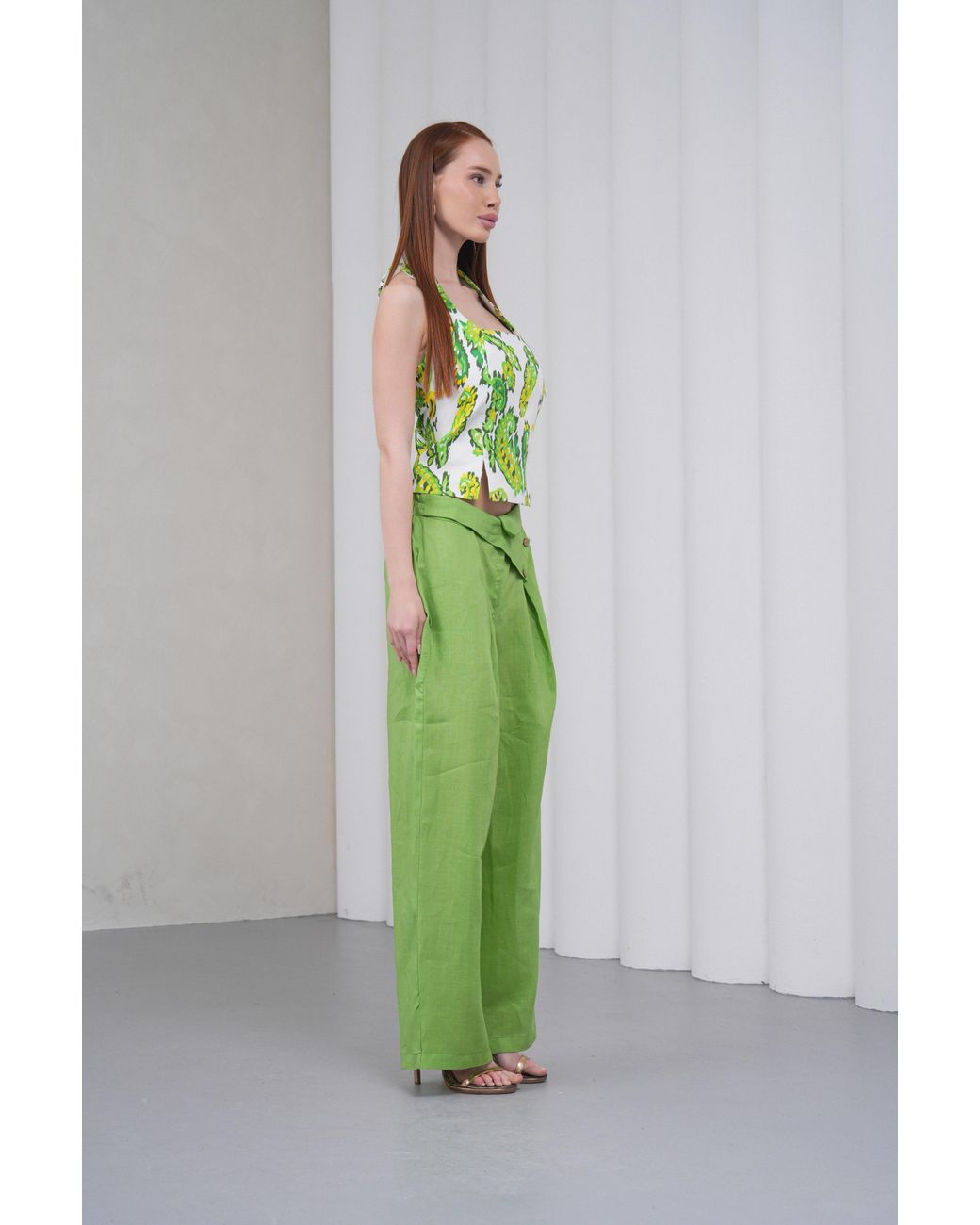Lumina Eligma Green The Halterline Linen Blouse