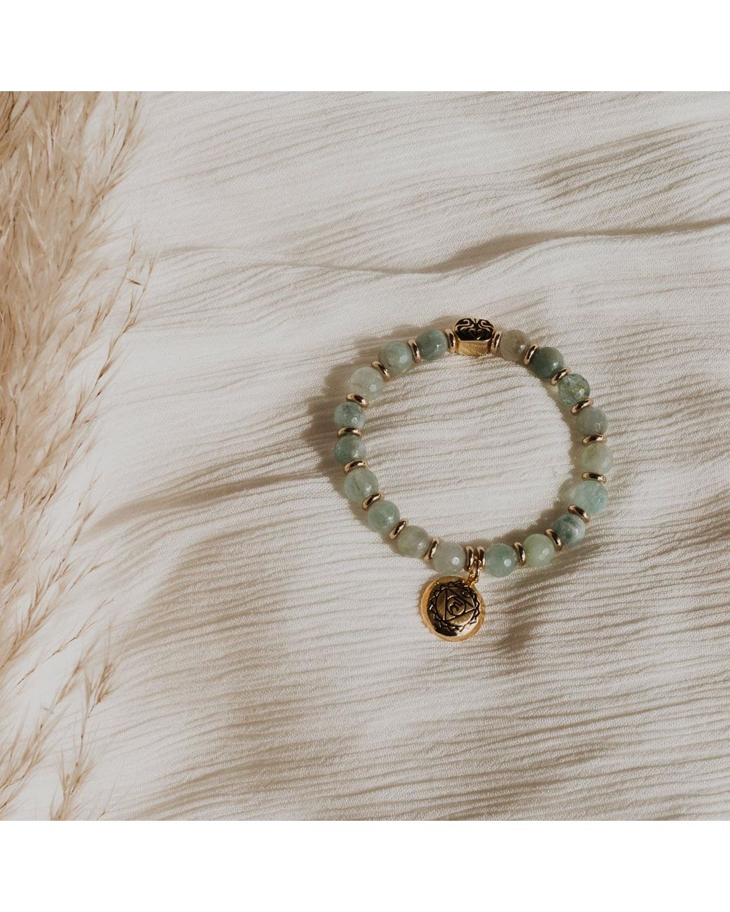 Seven Saints Blue Throat Chakra Aquamarine Activation Stretch Bracelet, Rhodium Plated