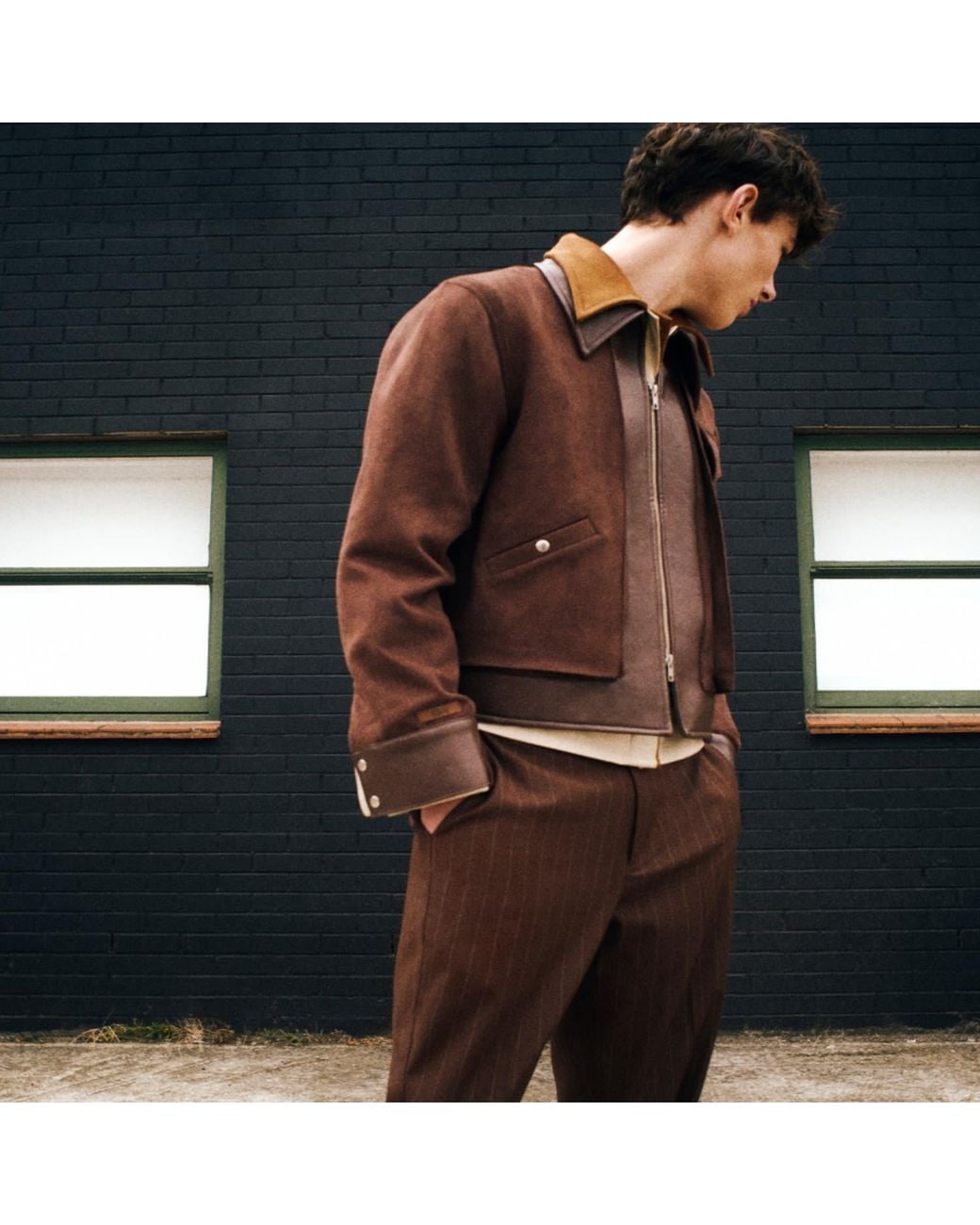 Luroq London Brown Linear Pinstripe Trousers for men