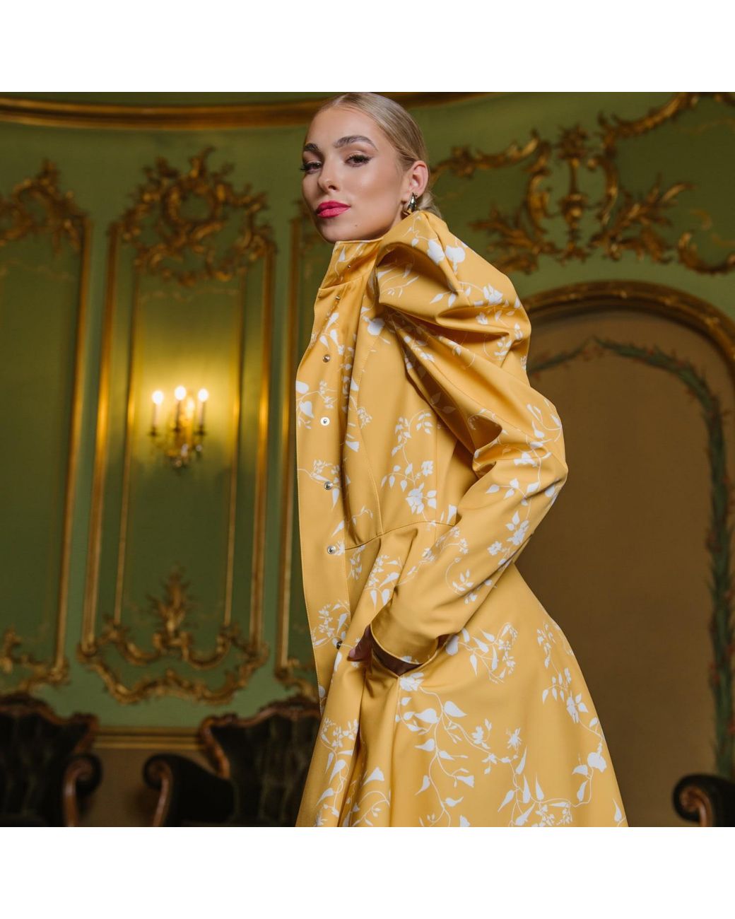 RainSisters Metallic Coat With Balloon-Styled Sleeves And Floral Print: Majestic