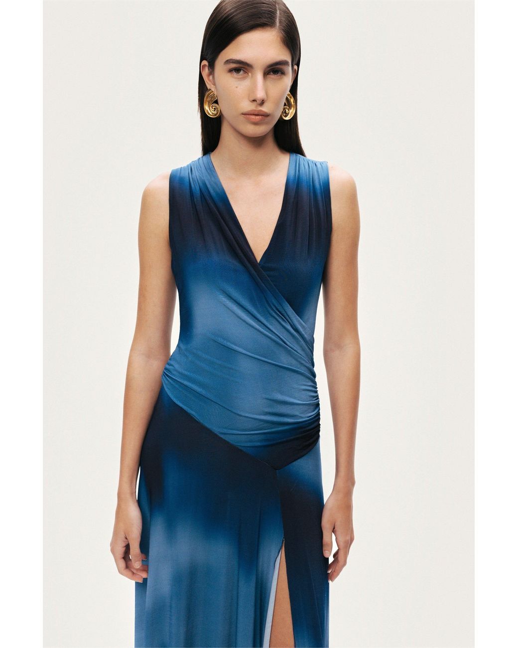 Nocturne Blue Draped Asymmetric Maxi Dress