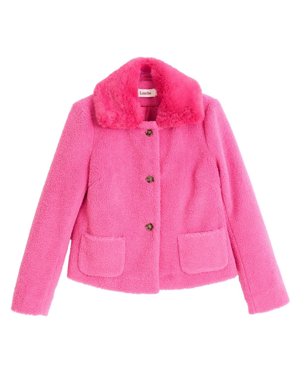 Louche Pink Apple Borg Faux Fur Collar Cropped Jacket –