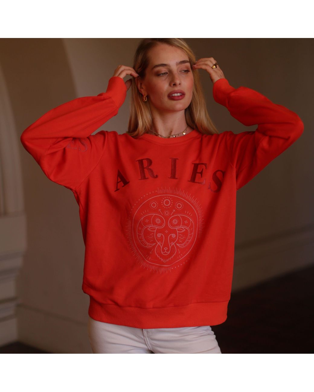 Miracles Manifester Oversized Embroidered Aries Sign Sweatshirt