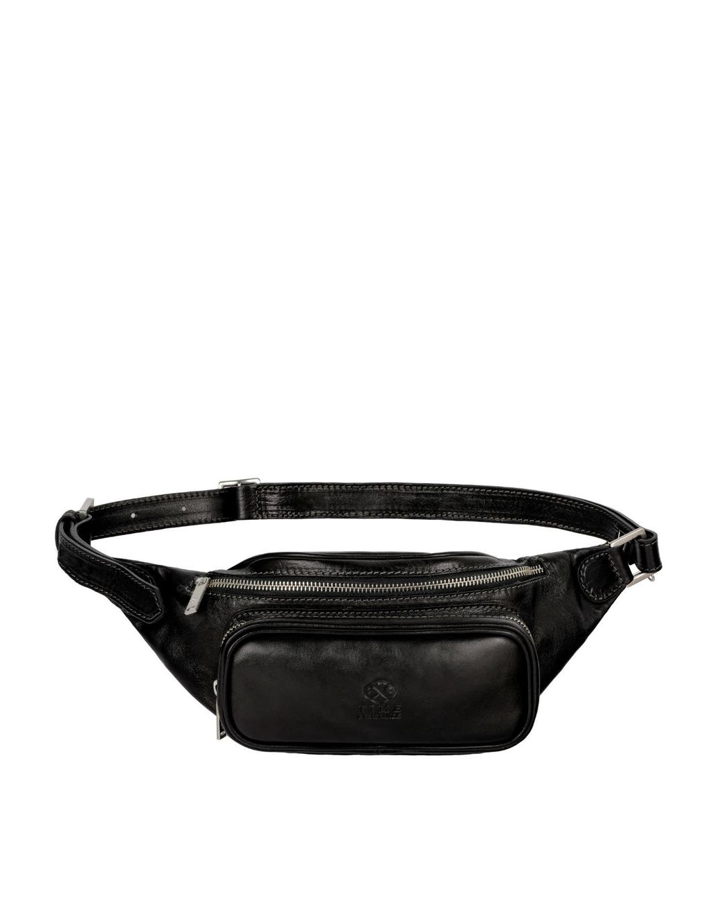 Time Resistance Black Leather Sling Bag Belly Bag for men