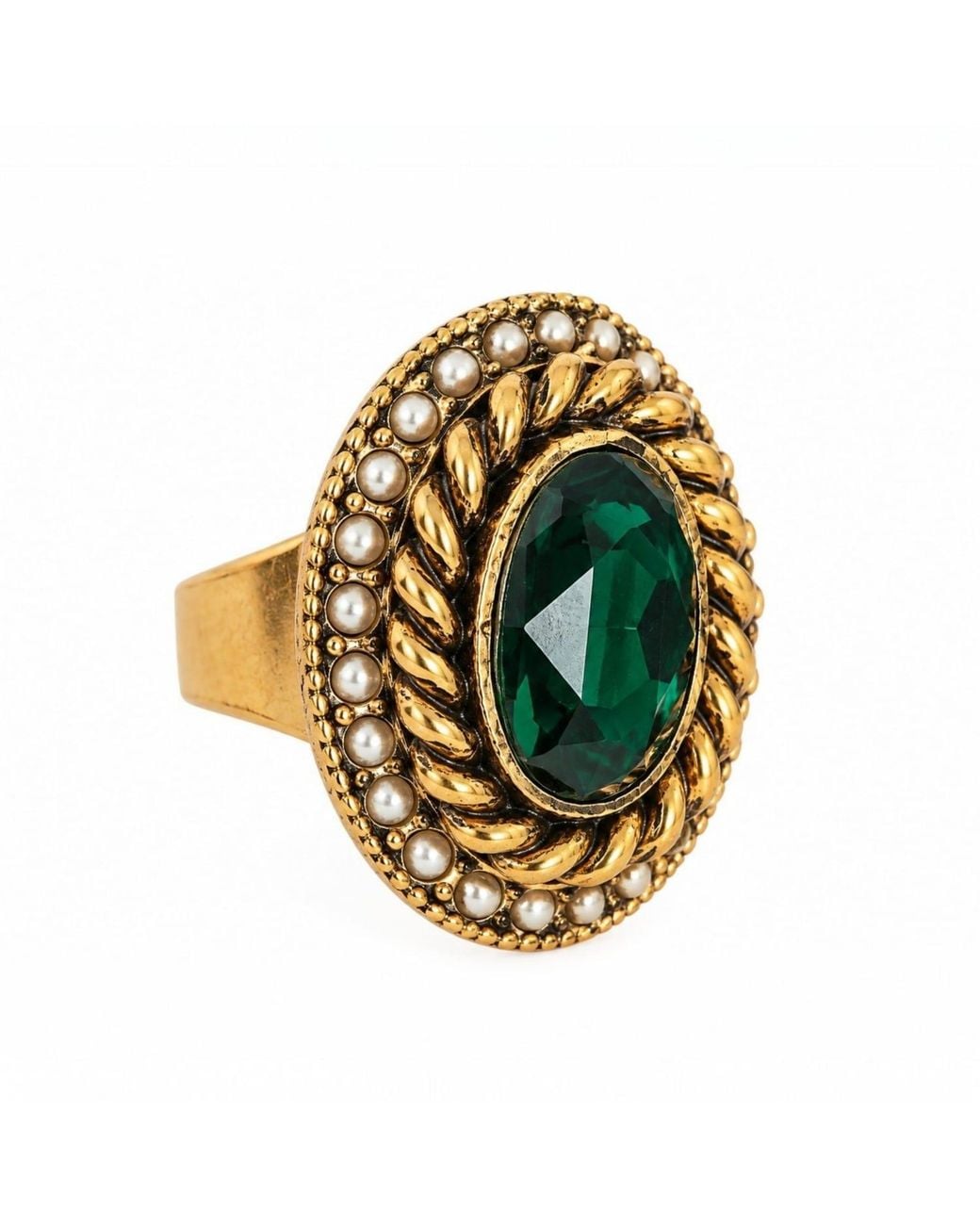 Vstyle Metallic Emerald Statement Ring