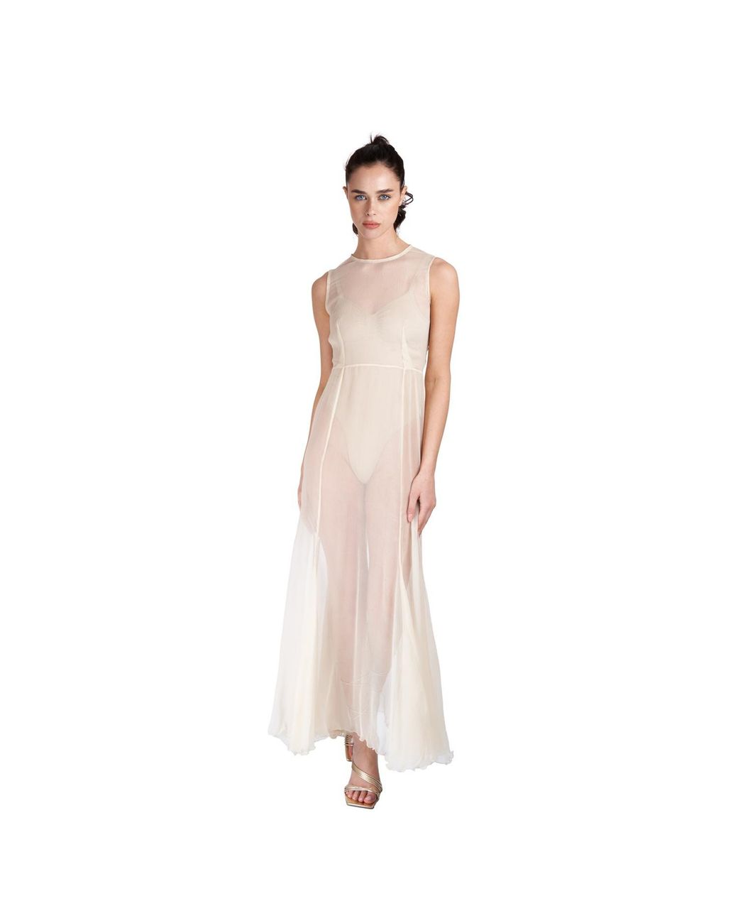 Sofia Tsereteli White Silk Crepon Transparent Dress In Nude