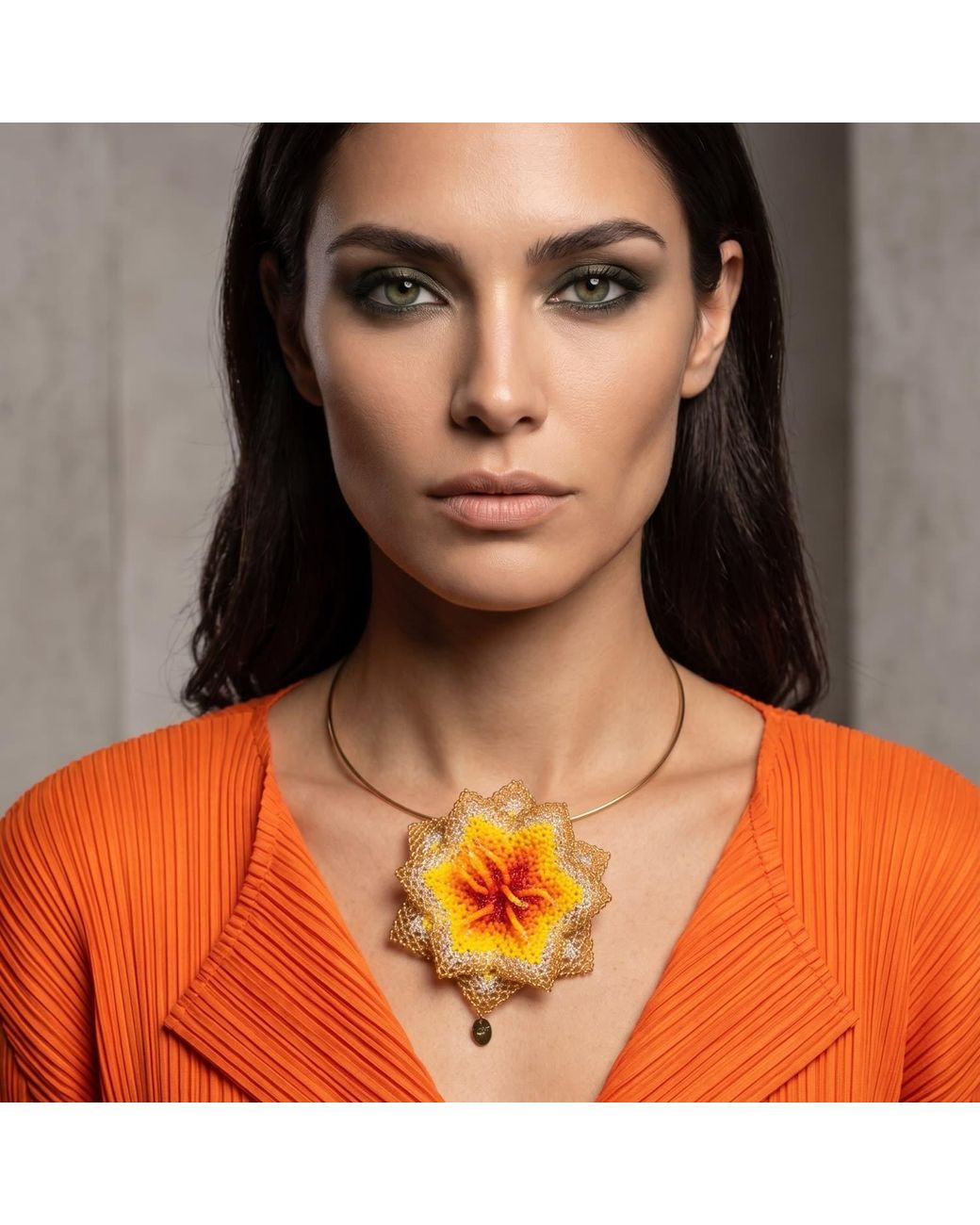 Iliana Arrazola White Pasiflora Flower Choker, Glass Beads, Beaded Jewelry