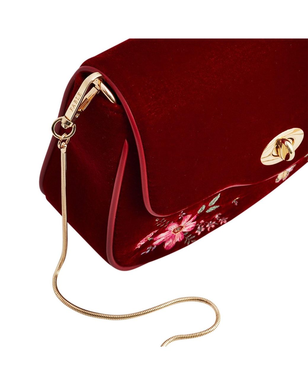 Fable England Mary Floral Embroidered Velvet Clutch