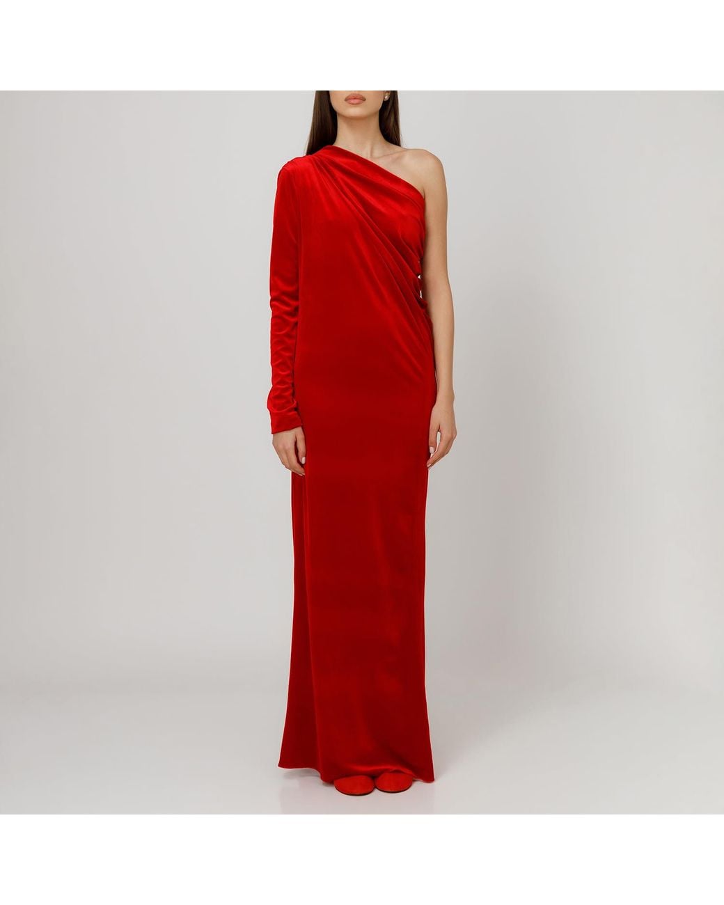 LIA ARAM Red Asymmetric Gown With Train