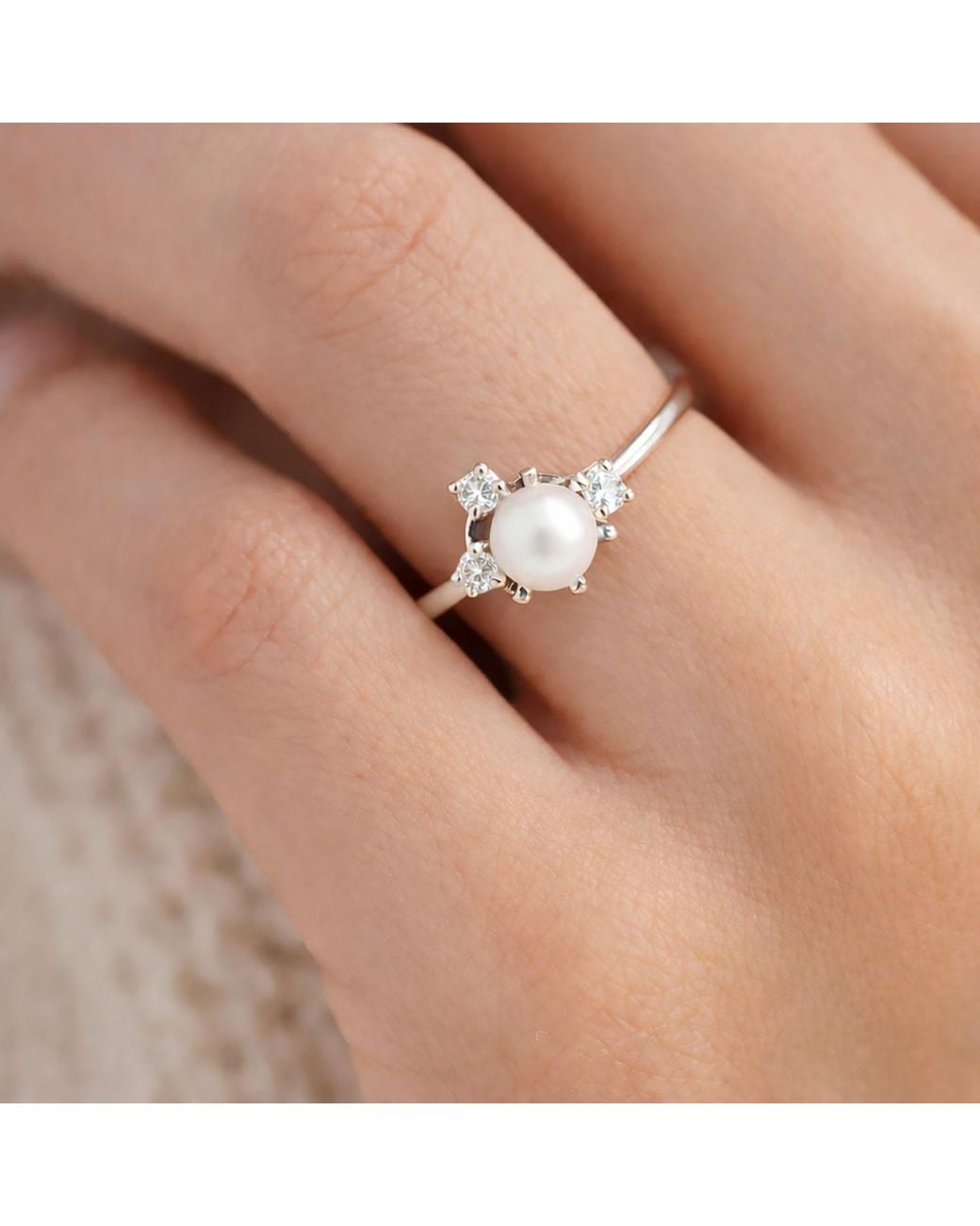 VicStoneNYC Fine Jewelry Metallic Luna Akoya Pearl Diamond Solid Ring