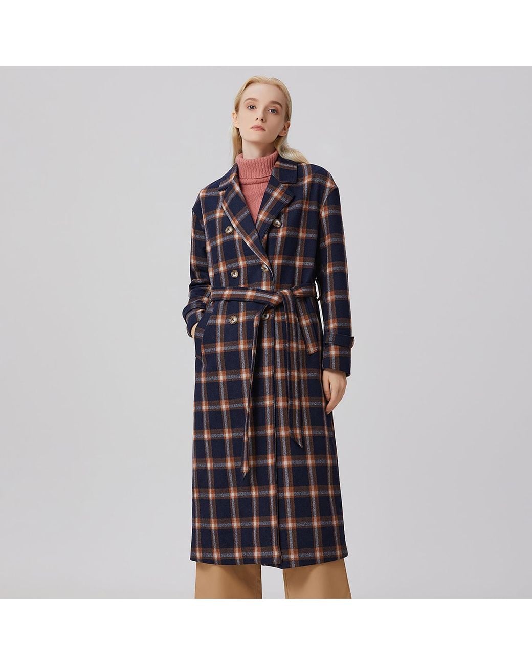 Smart and Joy Black Double Breasted Checks Coat