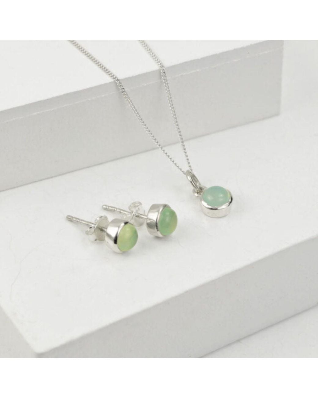 The Jewellery Store London White March Birthstone Jewellery Set With Aqua Chalcedony