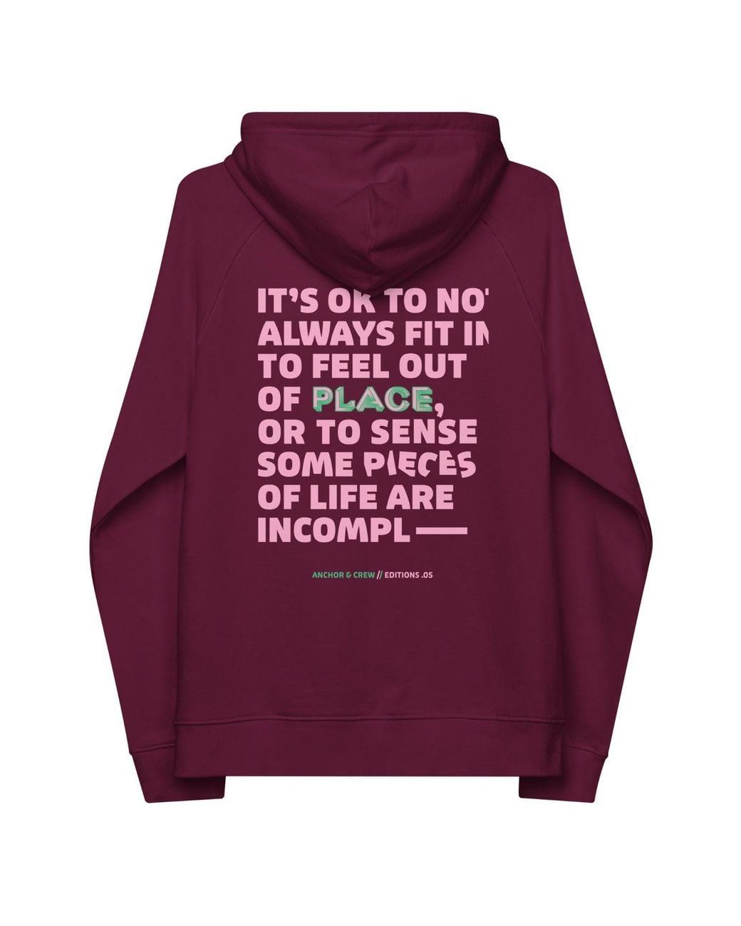 Anchor and Crew Red Burgundy Five It's Ok Editions Organic Cotton Hoodie for men