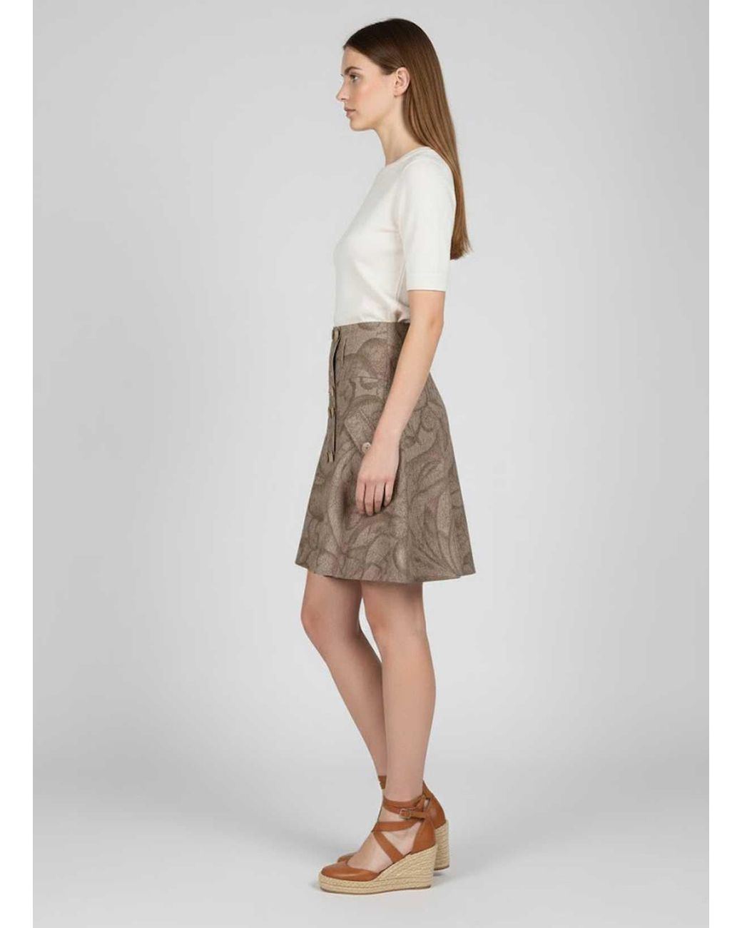 Conquista Natural Button-Front Jacquard Mini Skirt