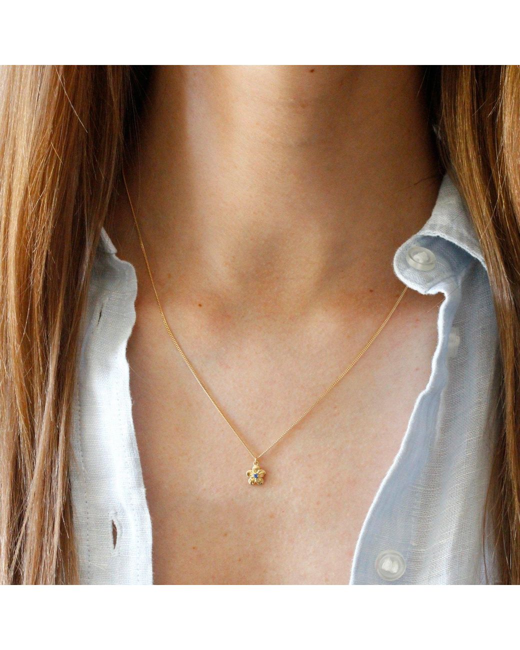 Lee Renee Metallic Forget Me Not Necklace – Single Sapphire–