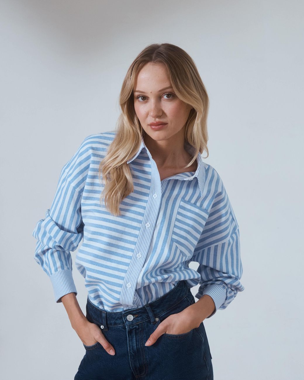 Hay Life Blue Bailey Multi Stripe Oversized Shirt
