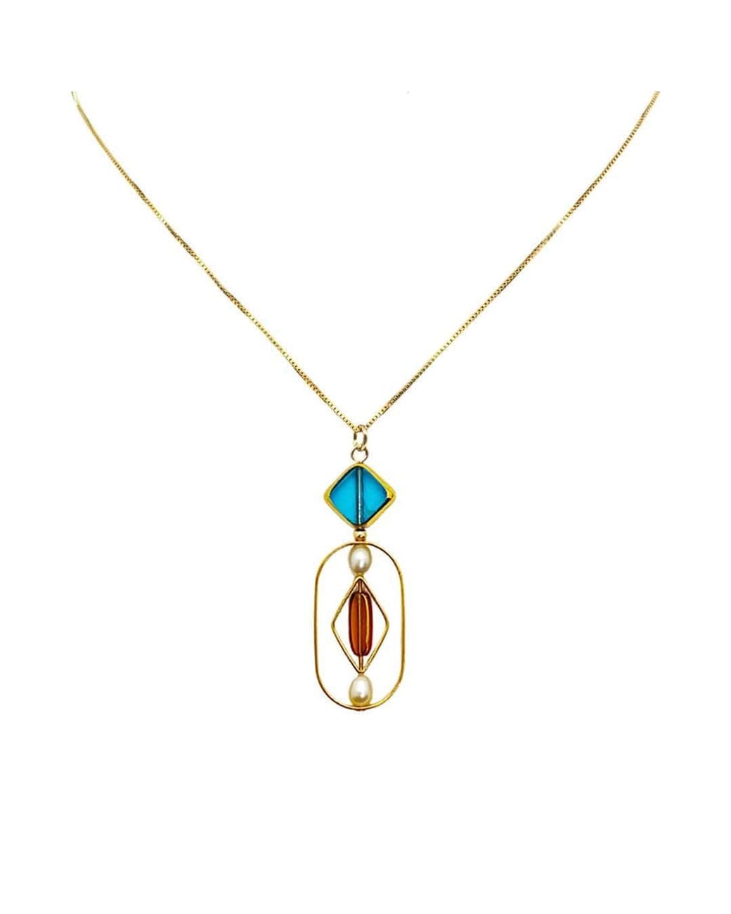 Aracheli Studio Metallic Geometric Art X Pearls Chain Necklace