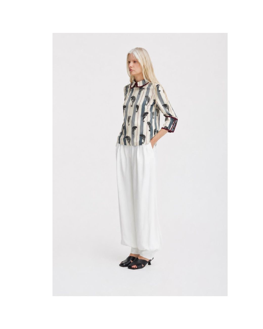 Julia Allert Blue Neutrals Striped Chameleon Blouse With Cuffs