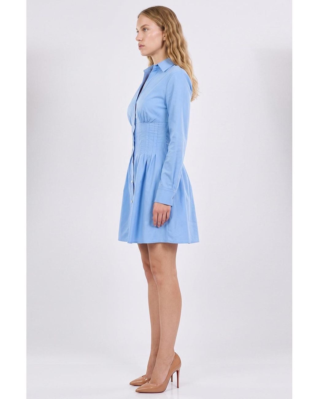 Exquise Blue Christine Fitted Mini Dress With Metal Buttons